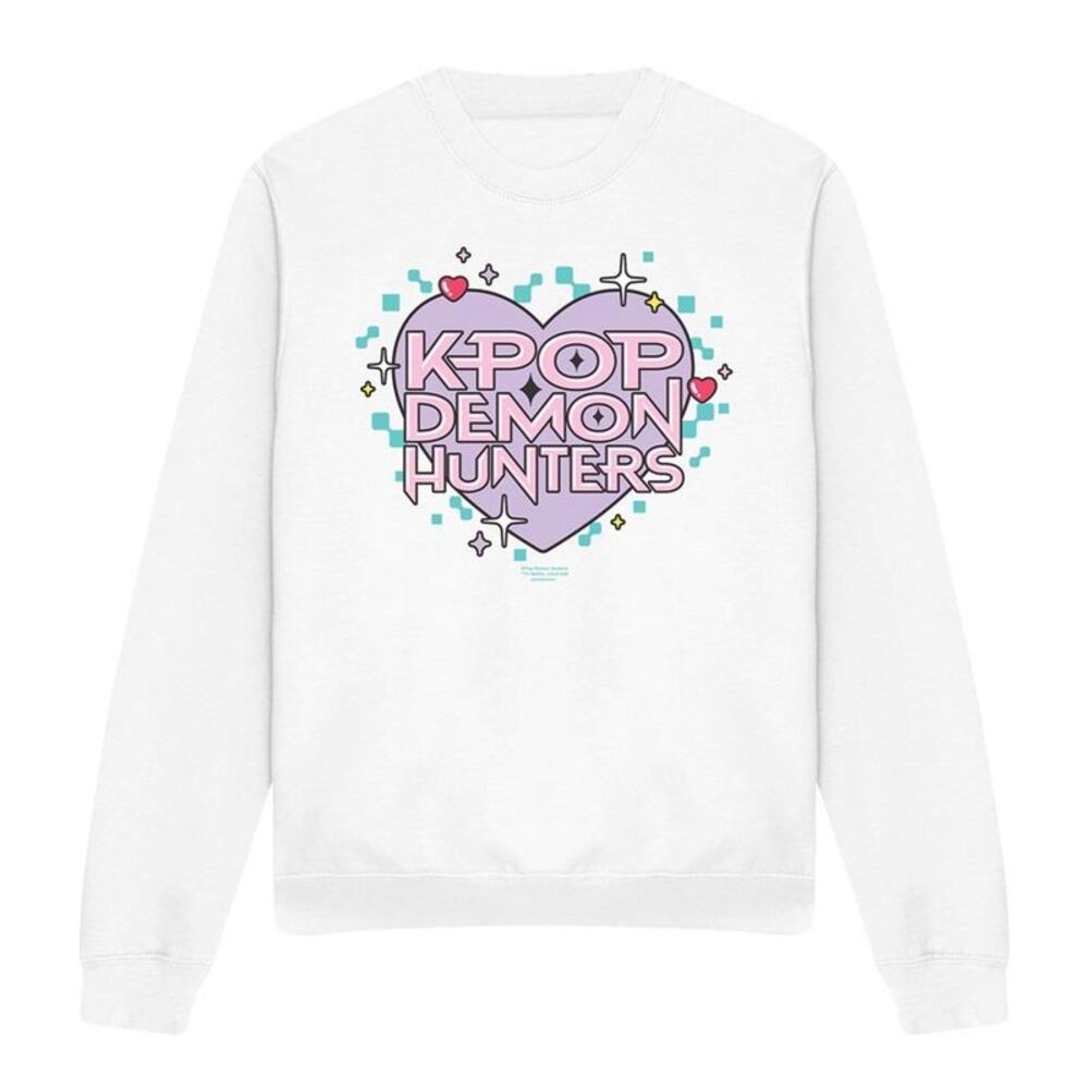 K-Pop Demon Hunters Unisex Adult Pixel Hearts Sweatshirt / White